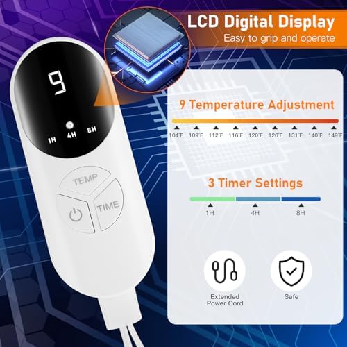 Electric Heated Foot Warmer for Feet, Double Sided Feet Warmer Foot Heating Pad with 9 Levels Temp and 3 Timers, Foot Warmers for Bed, Under Desk, Office, Birthday Gifts for Women Men(Grey)