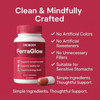 FerraGlow Iron Support Capsules with Iron Bisglycinate Lactoferrin Vitamin C B12 and Gentle Absorption Formula for Women Daily Wellness Hair Energy Support – 60 Count (1)