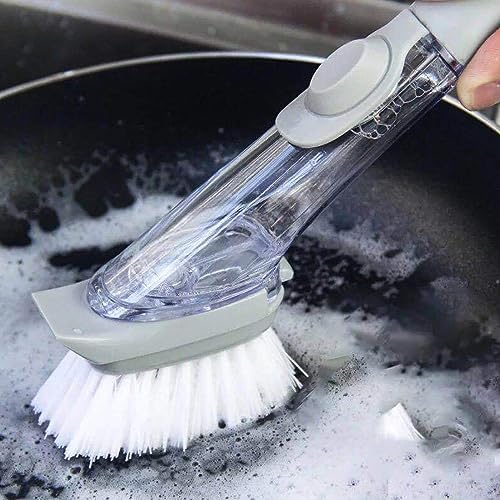 Generic Dish Brush with Soap Dispenser Dish Scrubber with 2 Replaceable Brush Heads 2024 New Kitchen Dish Scrub Brush with 9"" Handle Dish Cleaning Brush Dish Wand for Dishes, Pots, Gray