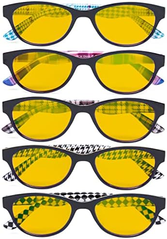 Eyekepper 5 Pack Computer Reading Glasses Cat Eye Blue Light Blocking Readers Amber Tinted +2.75