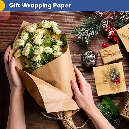 Vanhench Brown Wrapping Paper Roll, Craft Kraft Packing Paper 17.5"x 1200"(100') for Birthday Gift Bulletin Board Arts Bouquet Flower Table Covering Poster Moving Supplies 70GSM 50LB