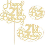 Ephlyn 1 Pack Gold Glitter 21st Birthday Cake Topper - Fabulous Cheers to 21 Years Old - Perfect for 21st Birthday Party & Anniversary Cake Decorations
