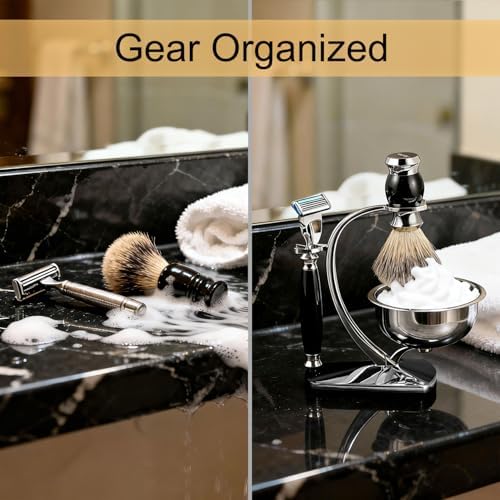 GRUTTI Premium Shaving Kit for Men, 4 in 1 Shaving Set Includes Shaving Stand & Soap Bowl &Brush, Deluxe Safety Mens Razor Holder with Non Slip Base Shaving Kit compatible with Fusion 5