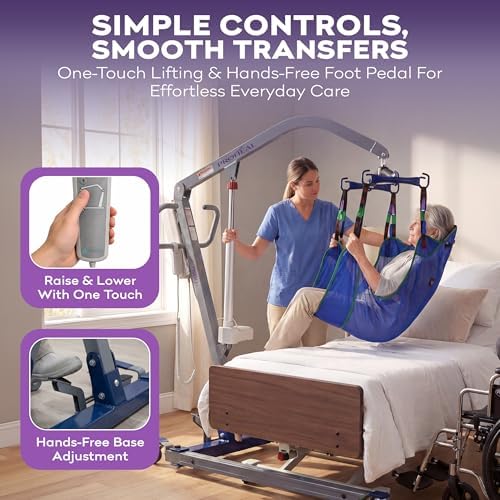 ProHeal Patient Lift - Safe and Easy Bariatric Full Body Patient Transfer Lifter for Home Use and Facilities - Floor, Low Bed and Chair Lifting, 600 LBS Weight Capacity, 6 Point Spreader Bar