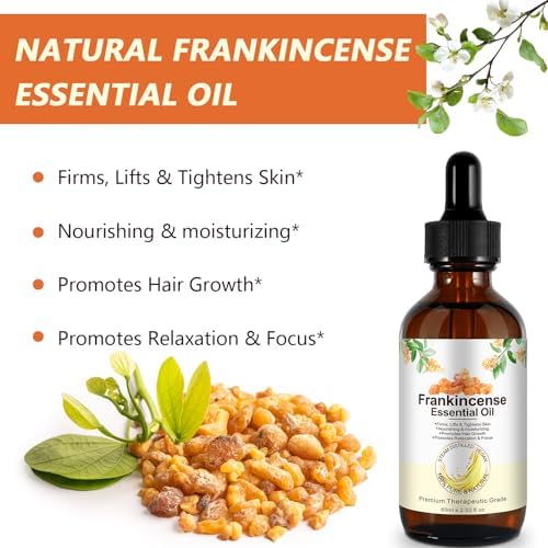Pure Frankincense Essential Oil 60ml - 100% Natural Therapeutic Grade for Skin Care, Aromatherapy & Relaxation | Anti-Aging Facial Oil | Boswellia Serrata Extract for Face & Hair