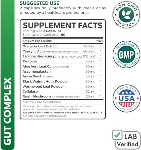 Candida Support (120 Capsules) - Caprylic Acid, Oregano Oil & Probiotics Help Maintain Already Normal Levels of Yeast and Candida - Vegetarian, Non-GMO Intestinal Supplement - Gut Cleanse (No Pills)
