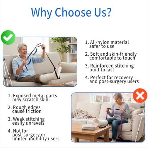 42 Inch Leg Lifter Strap Hand Grip for Adult, Senior, Elderly,Long Legs, Mobility aids