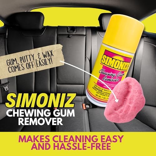 Simoniz Chewing Gum Remover Spray 7 Oz - 2 Pack - Targets Stubborn Residues & Adhesives on Carpet, Furniture, & More! Versatile for Cars, Candle Wax, Mats, & Shoes