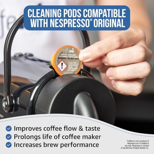 Caffenu Nespresso Compatible Cleaning Pods. 5 Cleaner Capsules. Improved Coffee Flavor. For Nespresso Originaline, Use with Descaling Kit.