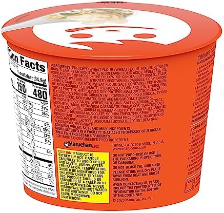 Maruchan Wonton Ramen Bowl, Chicken Flavor – Japanese-Style Instant Noodle Soup, Microwaveable Easy Meal – 3.69 Oz. (6 Pack)