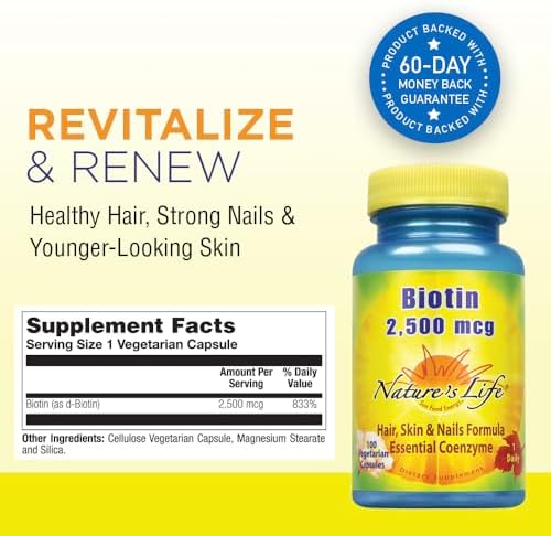Nature's Life Biotin 2500mcg | Healthy Hair, Skin, Nail & Metabolism Support | Non-GMO | 100 Vegetable Capsules