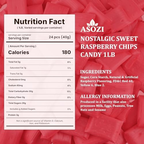 Old Fashioned Raspberry Chips Candy 1lb - Nostalgic Sweet Treat with Crispy Texture - Perfect for Sweet Treats Gift, Celebrations, and Holiday Festivities, (Raspberry)