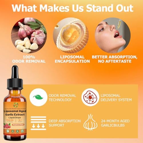 Aged Garlic Extract Liquid Drop 15:1 7500mg Odorless Organic Garlic Supplement for Heart & Immune Cardiovascular Health, Fast Absorption Liposomal Tech Formula for Men & Women Daily Wellness