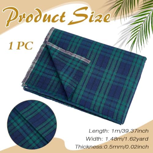 PH PandaHall 1.1Yard Plaid Fabric 58.3inch Wide Scottish Fabrics Green and Blue Tartan Pattern Fabrics Cotton Gingham Checkered Fabric for Sewing Craft Clothing Curtain Tablecloth Home Decor