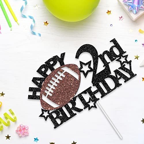 Football Happy 2nd Birthday Cake Topper - Football/Sport Theme Birthday Party Decorations for Boys - Two Years Birthday Party Supplies