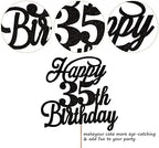 Rsstarxi 1 Pack Happy 35th Birthday Cake Topper Black Glitter 35 & Fabulous Cheers to 35 Years Old Birthday Cake Pick for Celebrating 35th Birthday Anniversary Party Cake Decorations Supplies