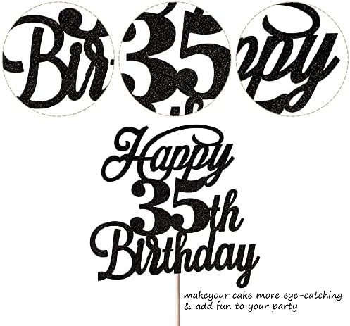 Rsstarxi 1 Pack Happy 35th Birthday Cake Topper Black Glitter 35 & Fabulous Cheers to 35 Years Old Birthday Cake Pick for Celebrating 35th Birthday Anniversary Party Cake Decorations Supplies