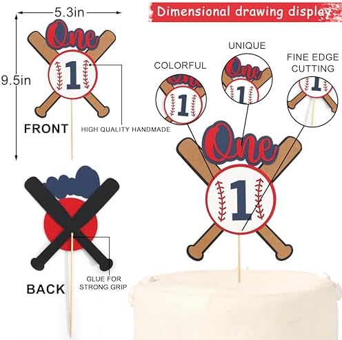 Baseball 1st Birthday Cake Topper - Sports One Birthday Party Decorations,Rookie of the First Year Cake Topper,Sports Theme Centerpieces,Baseball Party Photo Props