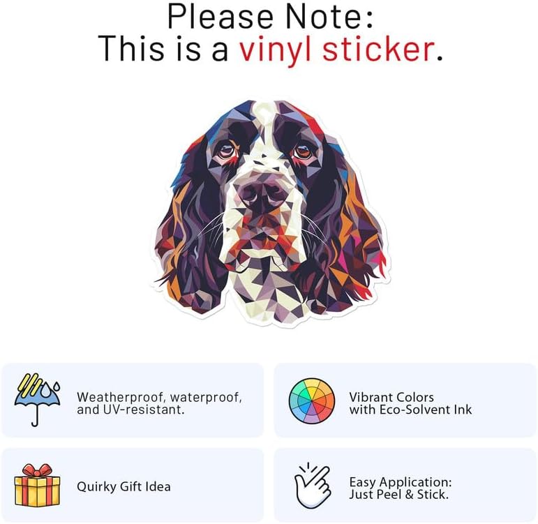 Generic Triangulated English Springer Spaniel Dog Sticker - Vinyl Waterproof Decal Quirky Gift Idea for Car, Laptop, Wall, Window, Book Cases, Water Bottle, Bumper Sticker Size - 3'' Longer Side