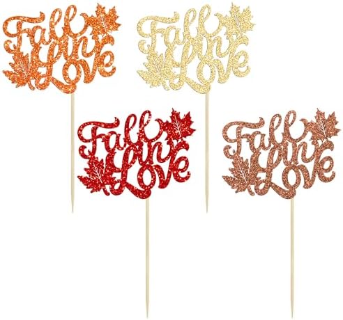 Gyufise 24Pcs Fall in Love Cupcake Toppers Multi Glitter Fall Bridal Shower Cupcake Picks Wedding Cupcake Toppers Engagement Anniversary Birthday Party Cake Decorations Supplies