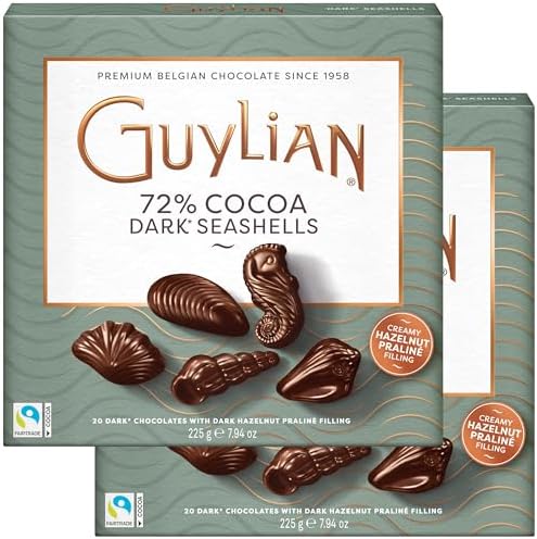Easter Dark Chocolate Candy Seashells Gift Box by GuyLian, 7.94 oz, 20 pc (Pack of 2) Belgian Dark Praliné 72% Cocoa, Easter Basket Stuffers for Adults, Gifts for Kids