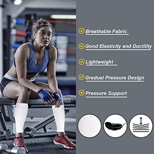 Calf Compression Sleeves for Men & Women (20-30mmhg) - Leg Compression Sleeve for Running, Cycling, Shin Splints Support, Relieve Legs Pain, Travel (One Pair)(White,Medium)