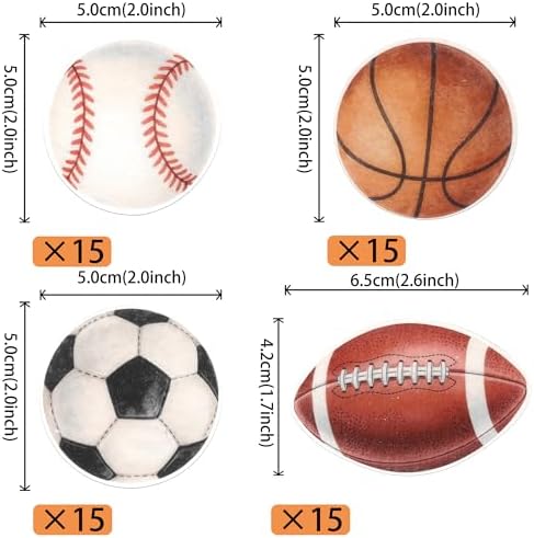 60 PCS Edible Sports Ball Cupcake Toppers Wafer Paper Football Baseball Cupcake Picks Rugby Basketball Soccer Cupcake Decorations for Sports Theme Baby Shower Birthday Party Cake Decorations Supplies