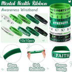 100 Pcs Mental Health Awareness Bracelets Bulk Green Ribbon Silicone Wristband Motivational Green Bracelets Rubber for Men Women Mental Health Awareness Month Gifts