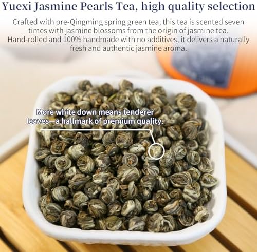 Yuexi Jasmine Green Tea Jasmine Dragon Pearls Tea Loose Leaf Chinese Green Tea Sweet Aroma 茉莉花茶 特级 茉莉龙珠 绿茶 花茶 5.3oz/150g