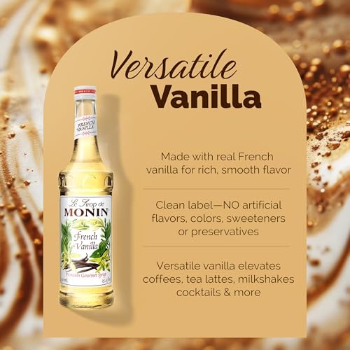 Monin - French Vanilla Syrup, Versatile Flavor, Natural Flavors, Great for Coffees, Cocktails, Shakes, and Kids Drinks, Non-GMO, Gluten-Free (750 ml)