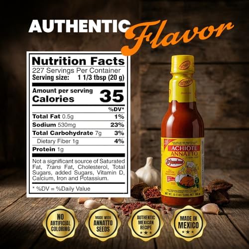 El Yucateco Achiote Annatto Condimented Liquid, Authentic Mexican Marinade and Seasoning, Traditional Annatto Sauce for Chicken, Pork, Seafood and Cochinita Pibil, 10 fl oz (Pack of 1)