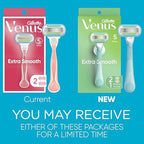 Gillette Venus Extra Smooth Razor for Women, Includes 1 Reusable Razor Handle + 2 Refills, Ergonomic No-Slip Gel Handle and Shower Holder