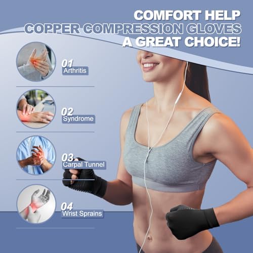 DRNAIETY 2 Pairs Copper Arthritis Compression Gloves for Women and Men, for Arthritis Hand Pain, Anti-Slip, Fingerless, Comfortable for Work, Kept in Motion (Small)