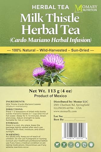 Milk Thistle Herbal Tea – Cardo Mariano (Silybum marianum) – Jumbo Size - Net Wt. 113 g (4 oz) – 100% Natural, Sun-Dried, Wildcrafted, No Additives, No Preservatives – Traditional – Caffeine-Free Herbal Infusion