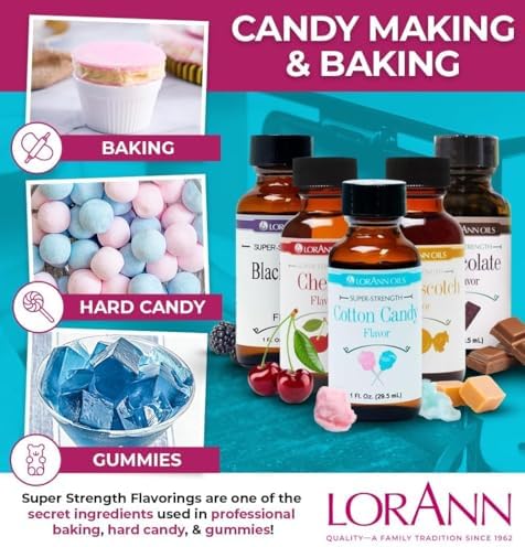 LorAnn Oils Super Strength Flavoring - Used For Candy Making, Flavoring, Baking, Hard Candy, & Flavor Oils - Bold, Natural Flavors 4X Stronger Than Extracts - Cotton Candy, Pack of 2, 0.125 fl oz