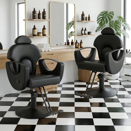 Salon Barber Chair for Hair Stylist, Reclining Salon Chair with 360° Swivel, Adjustable Height, Heavy Duty Hydraulic Hair Chair for Beauty Spa Equipment, Shampoo, Tattoo, Matte Black