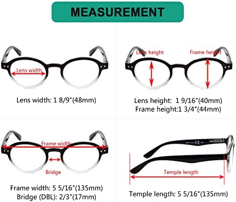 Eyekepper 5-pack Spring Hinges Round Retro Two Tone Readers Reading Glasses Black Clear +3.00