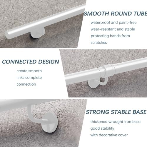 Staircase Handrails, 30cm-600cm White Metal Banister Hand Rail for Indoor Safety Support Rod Railing, Wall Mounted Outdoor Non-Slip Grab Bar - Round Pipe(3 FT)