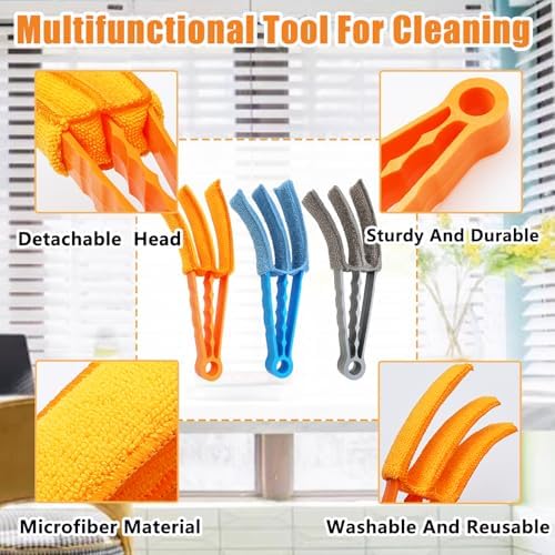 3 Pack Microfiber Feather Duster with 6 Microfiber Sleeves, Window Blind Cleaner, Blind Duster, Blinds Cleaning Tools