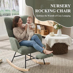 NIOIIKIT Nursery Rocking Chair, Teddy Upholstered Rocker Chair with Footrest, Glider Chair with Side Pocket, Comfy Rocker Recliner with High Backrest, Rocking Accent Chair for Living Room (Green)