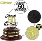 Sumerk Happy 50th Birthday Cake Toppers Black & Gold Glitter 50th Birthday Cake Decorations 50 Cake Topper for Birthday Party