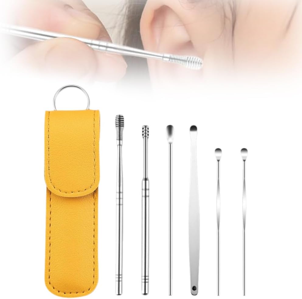 Ear Cleaner, Ear Cleaning Tool Set, Ear Cleaning Kit, Portable Spiral Earwax Cleaner Tool Set (Yellow)