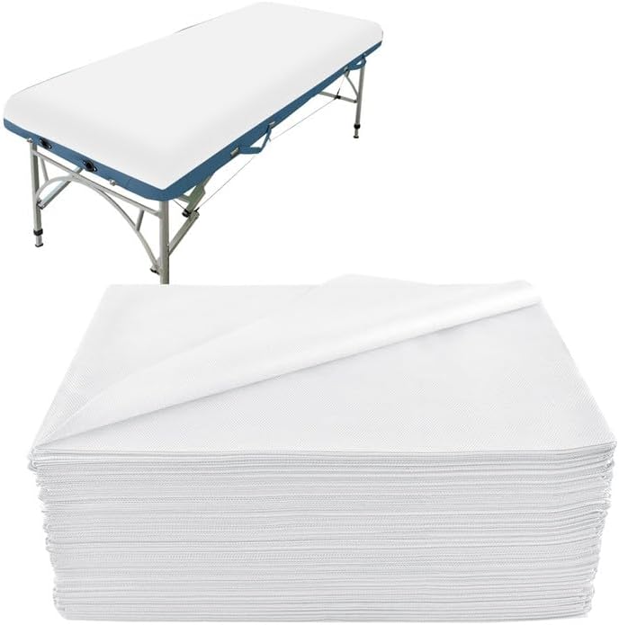 Disposable Massage Table Sheets, 100 PCS 31.5" x 74.8" Non Woven Fabric Disposable Spa Bed Sheets Cover for Massage, Beauty Salon, Tattoo, Hotels White