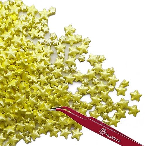 SE Si&Moos Yellow Star Sprinkles for Cake Decorating Star Cake Decorations Large and Small Edible Yellow Stars, Shower Party Birthday Halloween Christmas Supplies 3 OZ with Tweezers