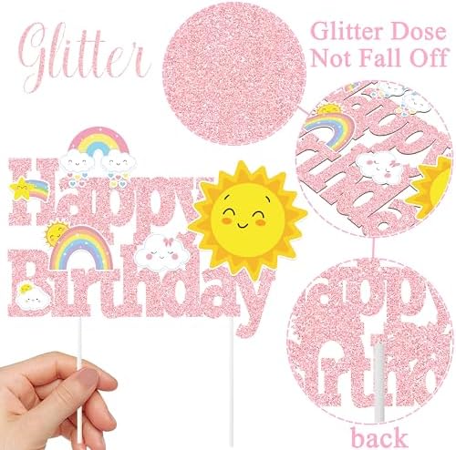 Rainbow Birthday Party Cake Topper Rainbow Birthday Decoration Pink Rainbows Happy Birthday Cake Topper for Girls Cloud Sun Star Theme Party Weather Theme Baby Shower Supplies