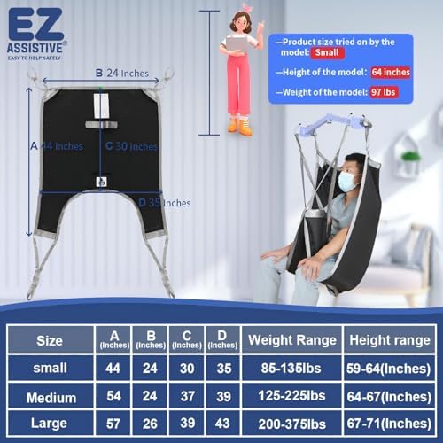 EZ Assistive Patient Lift Divided Leg Sling with Lower Back, Lift Sling for Transfer and Positioning and Lifting, 500lb Weight Capacity (Large-Black)