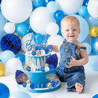 Morofme Blue Silver Balls Cake Decorations Navy Blue Themed Cupcake Toppers White Silver Balloon Cake Topper Glitter Happy Birthday Cake Decor Elegant Boho Cupcake Picks for Wedding Men Birthday Party