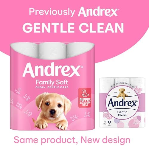 Andrex Family Soft Toilet Tissue 72 Toilet Rolls (Previously Andrex Gentle Clean Toilet Paper), Gentle on your Family’s skin– Bulk Pack of 72 Toilet Rolls, Packaging May Vary