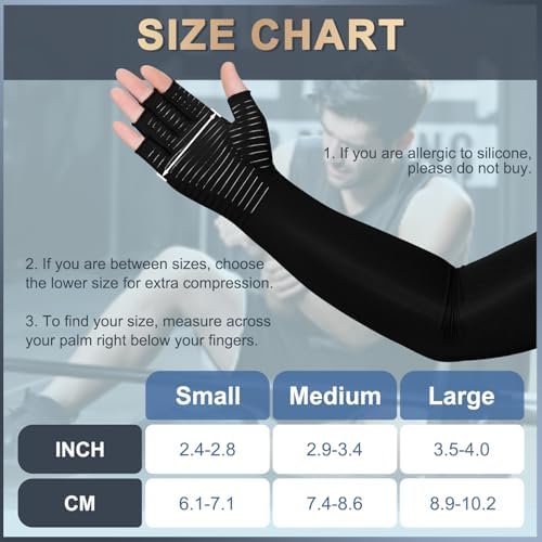 Long Copper Compression Arthritis Gloves for Women & Men, Medical Arm & Hand Compression Gloves, Fingerless Pressuse Gloves, Hand Support Sleeves for Carpal Tunnel, Lymphedema, Hand Pain, Edema
