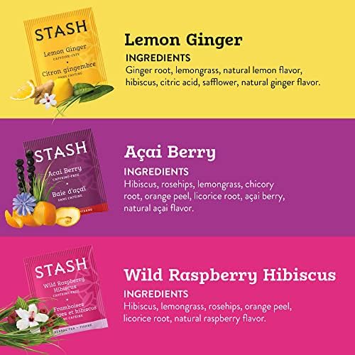 Stash Tea Fruity Herbal Tea 6 Flavor Tea Sampler, 6 boxes With 18-20 Tea Bags Each